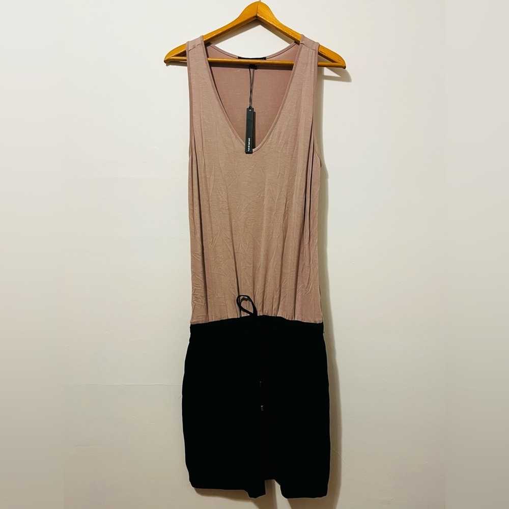 NWT HARVE BERNARD Deep V-Neck Sleeveless Dress Lyocell Pockets Drawstring Waist